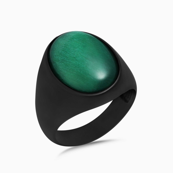 The Blackest Oval Ring | Green Tiger Eye Stone